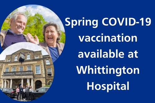 Spring covid vaccination now available at Whittington Hospital with photo of the centre